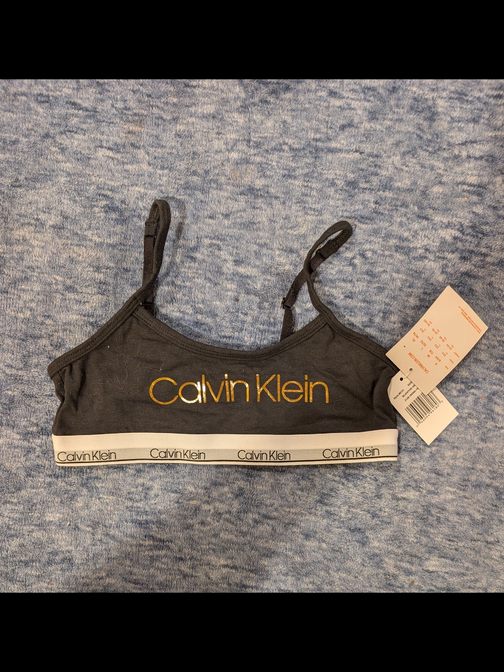 Calvin Klein Girls 10-12 Black Bralette with Gold Logo NWT